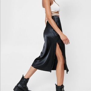 Satin slit midi skirt